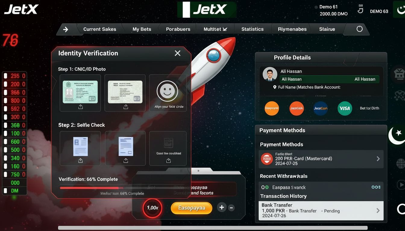 Verification process and matching payment methods for Pakistan players before withdrawing from JetX